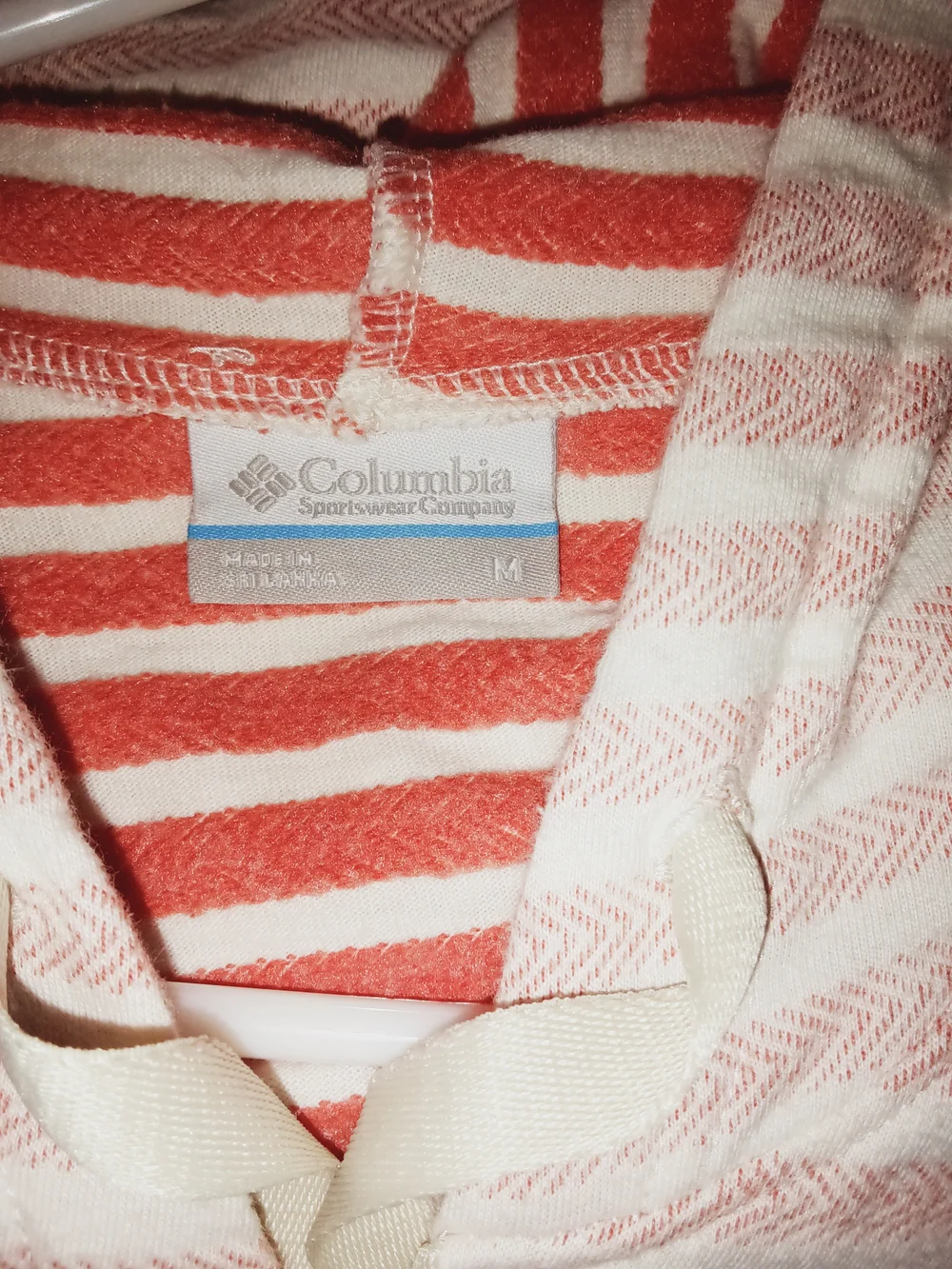 Columbia Striped Full-Zip Lightweight Hoodie Jacket | Size M | Coral & White
